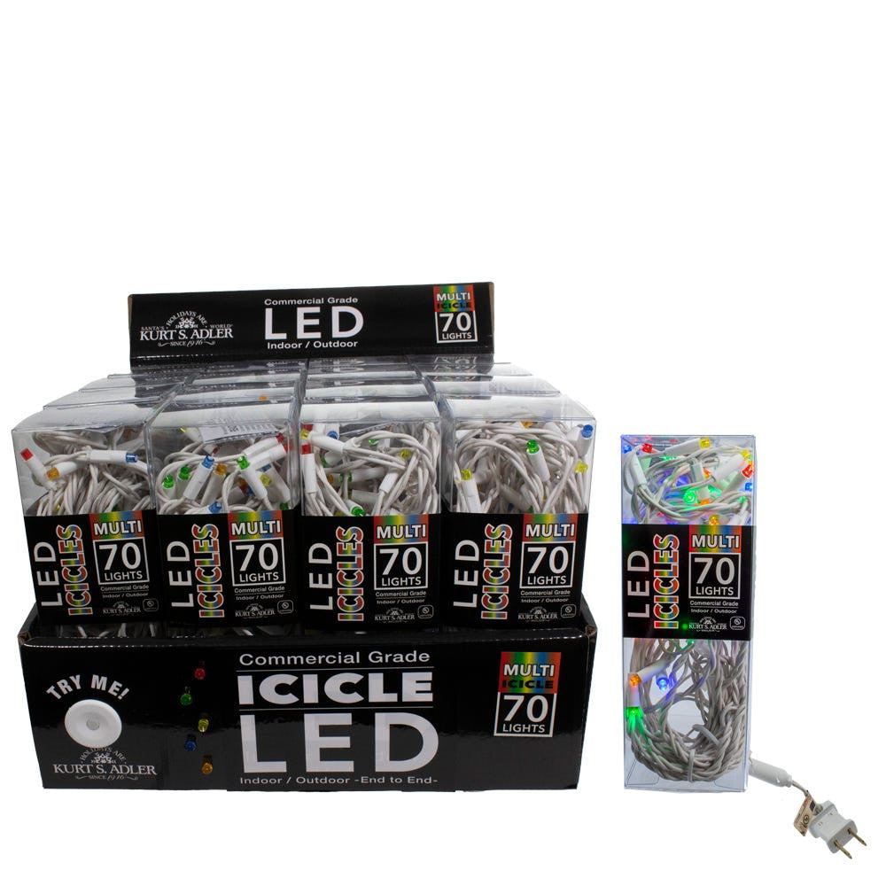 7' 70-Light Commercial Grade Multicolor LED Icicle Light In PDQ
