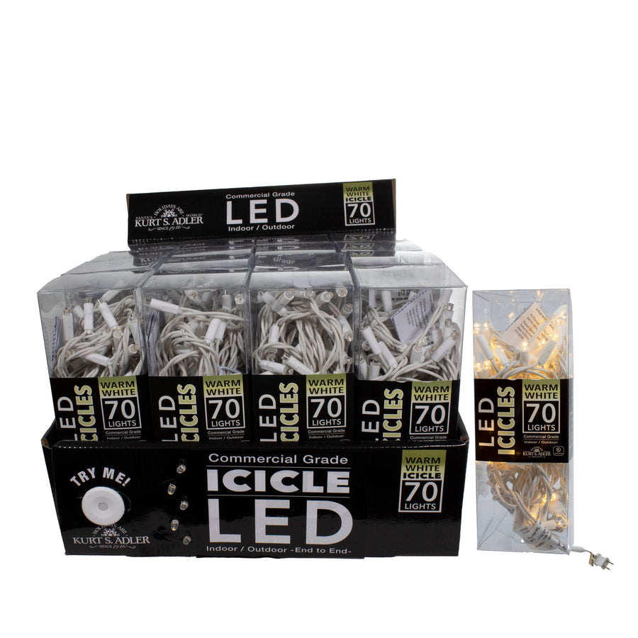 7.5' 70L Warm White 5MM LED Connectible Icicle String Light Set With White Wire