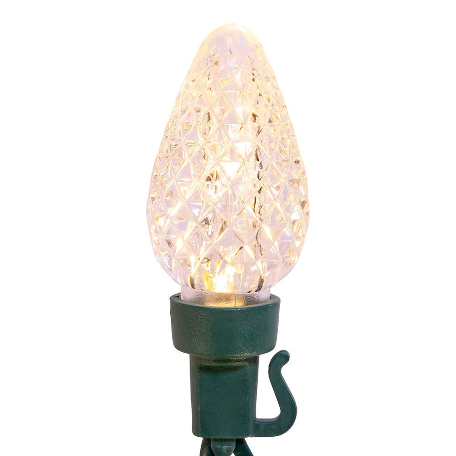12' UL 25L Warm White Faceted C7 LED Connectible Light Set With Green Wire