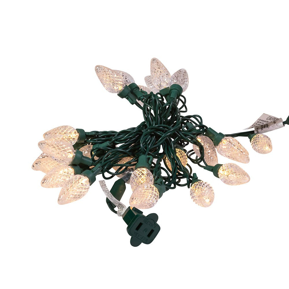 12' UL 25L Warm White Faceted C7 LED Connectible Light Set With Green Wire
