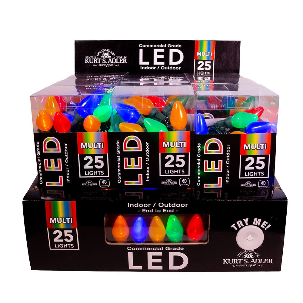 12' UL 25L Multicolored Pearl C7 LED Connectible Light Set With Green Wire