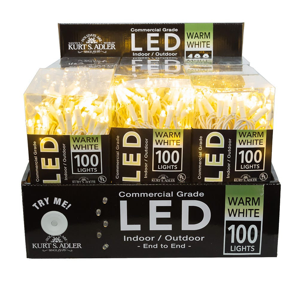 49.5' UL 100L Warm White 5MM LED Connectible Light Set With White Wire