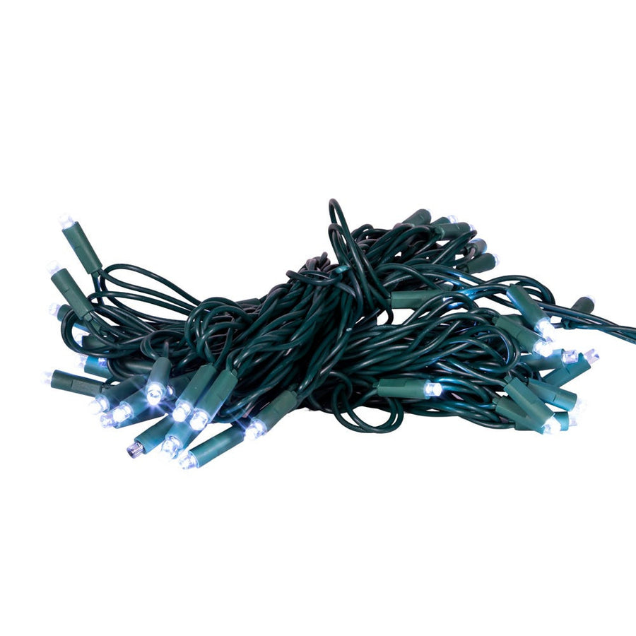 24.5' UL 50L Cool White Soft Twinkle 5MM LED Connectible Light Set With Green Wire