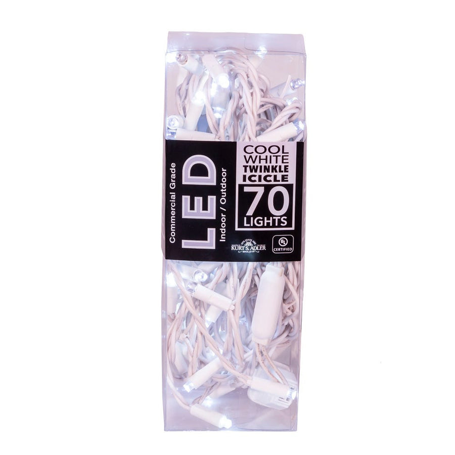 7.5' UL 70L Cool White Soft Twinkle 5MM LED Connectible Icicle String Light With White Wire