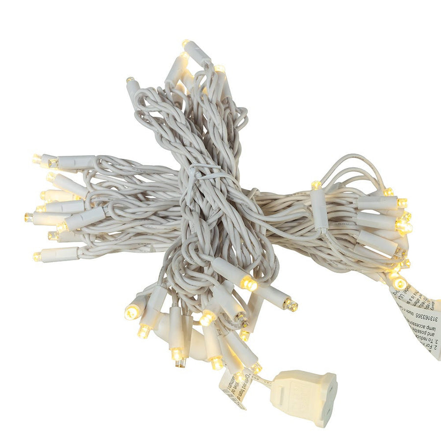 24.5' UL 50L Warm White Soft Twinkle 5MM LED Connectible Light Set With White Wire