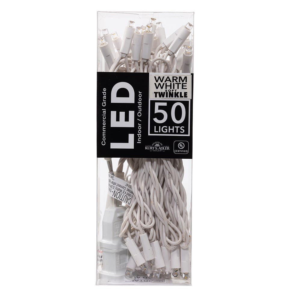 24.5' UL 50L Warm White Soft Twinkle 5MM LED Connectible Light Set With White Wire