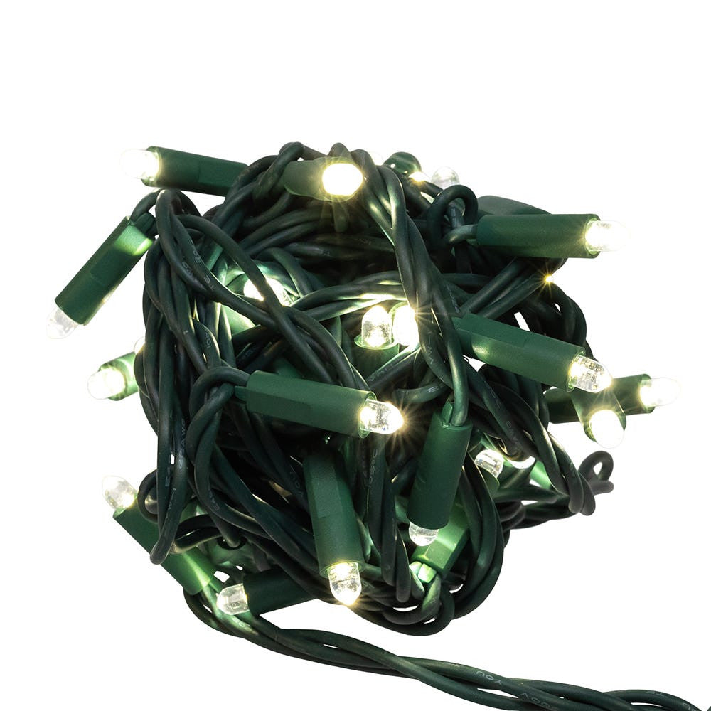 16.3' UL 50L Convex Pure White 5MM LED Connectible Light Set With Green Wire