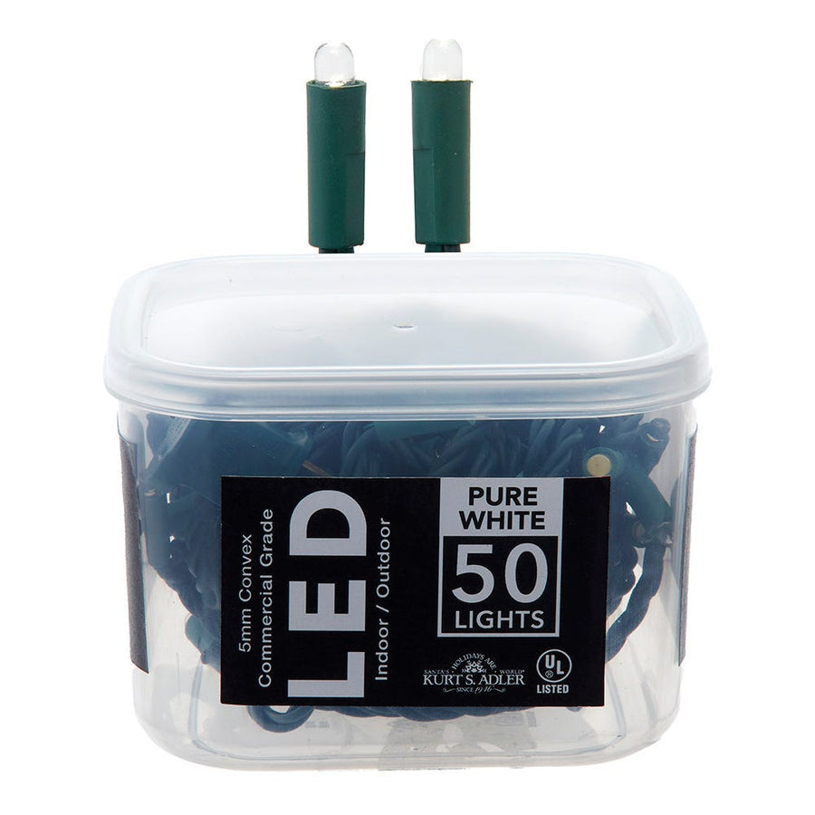 16.3' UL 50L Convex Pure White 5MM LED Connectible Light Set With Green Wire