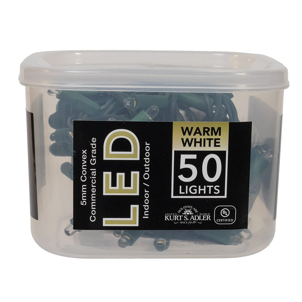16.3' UL 50L Convex Warm White 5MM LED Connectible Light Set With Green Wire