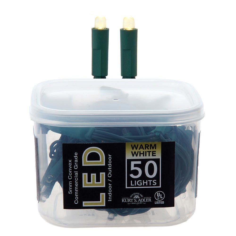 16.3' UL 50L Convex Warm White 5MM LED Connectible Light Set With Green Wire