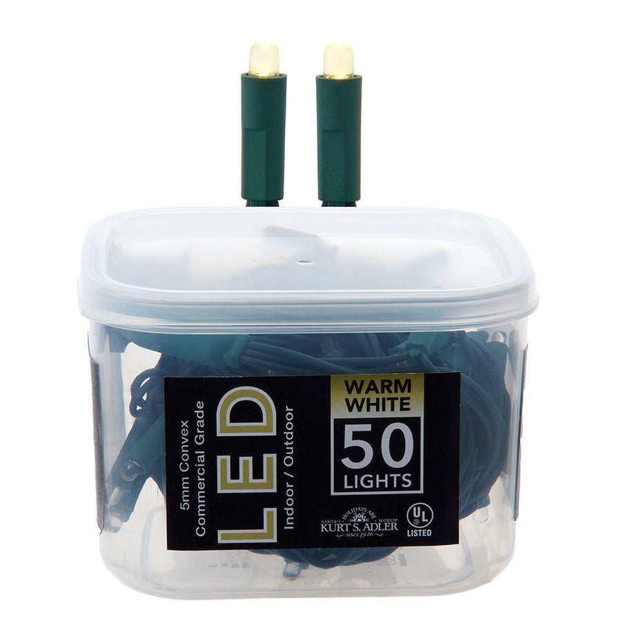 16.3' UL 50L Convex Warm White 5MM LED Connectible Light Set With Green Wire
