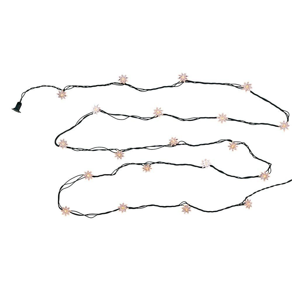 15.5' UL 20-Light Clear Flower Green Wire Light Set