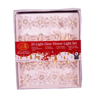 15.5' UL 20-Light Clear Flower Green Wire Light Set