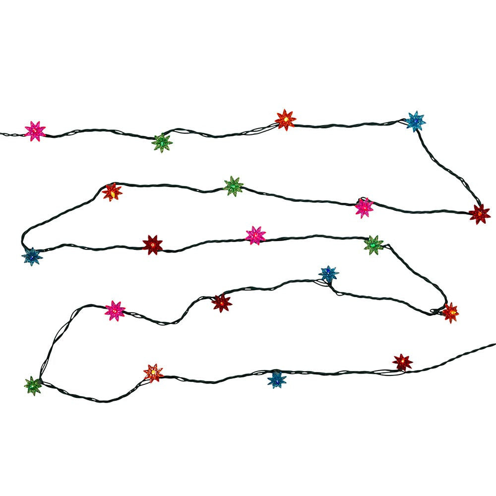 15.5' UL 20-Light Multicolored Flower Green Wire Light Set