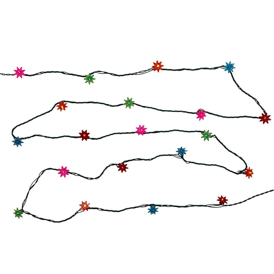 15.5' UL 20-Light Multicolored Flower Green Wire Light Set