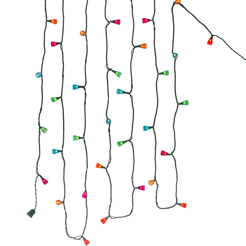 25.5' UL 35-Light Multicolored Tulip Green Wire Light Set