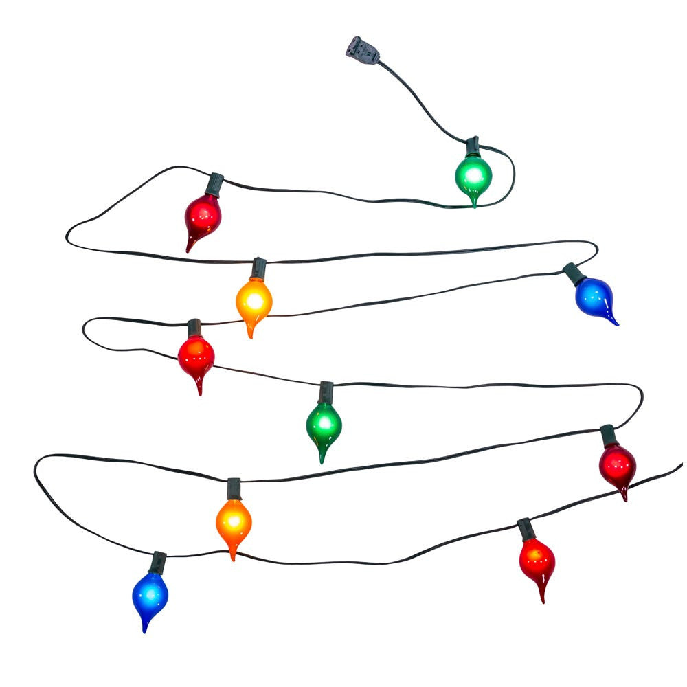 15.5' UL 10-Light Multicolor G45 Teardrop Green Wire Light Set