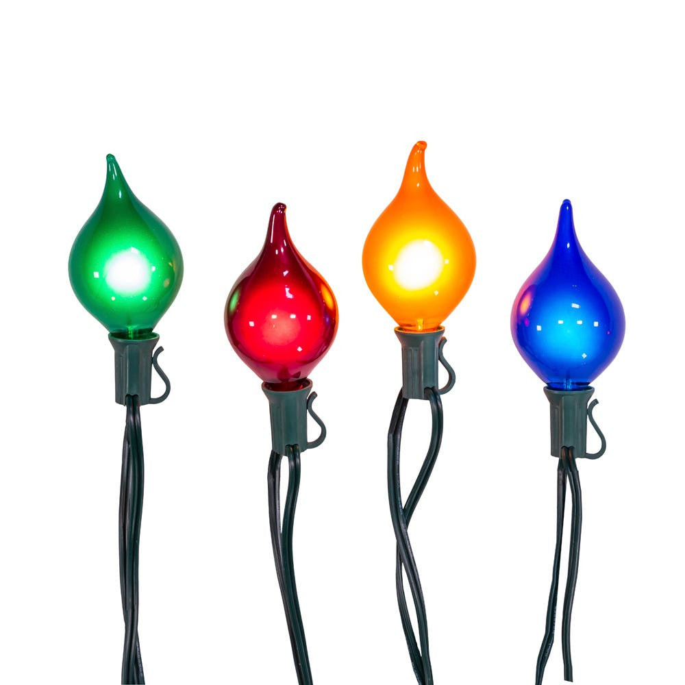 15.5' UL 10-Light Multicolor G45 Teardrop Green Wire Light Set