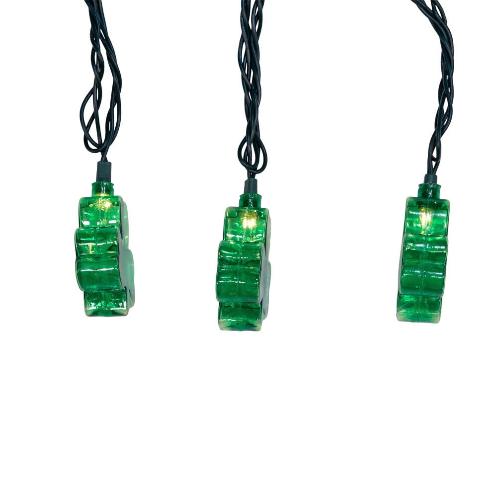 9' UL 10L Shamrock Light Set With Green Wire With End Connect