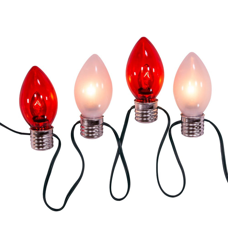 9' UL 10L Red & White Giant C7 Bulb Light Set
