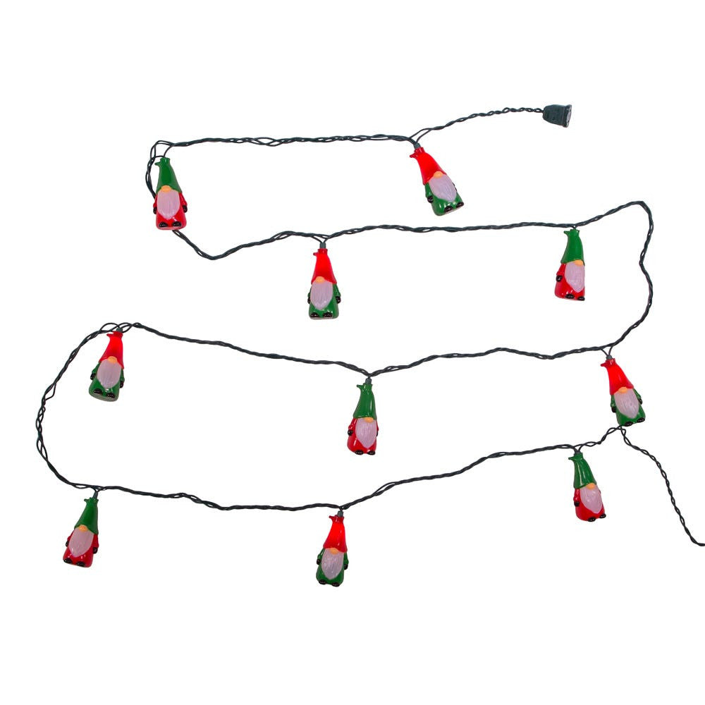 9' UL 10L Red and Green Gnome Light Set With End Connect