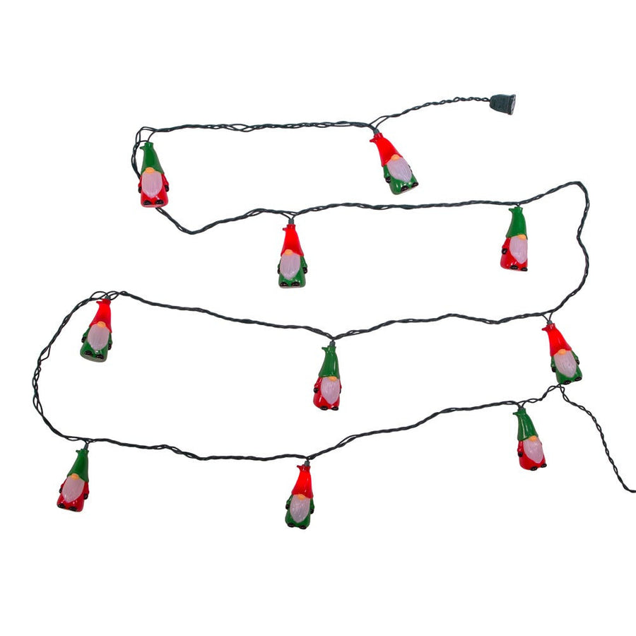9' UL 10L Red and Green Gnome Light Set With End Connect