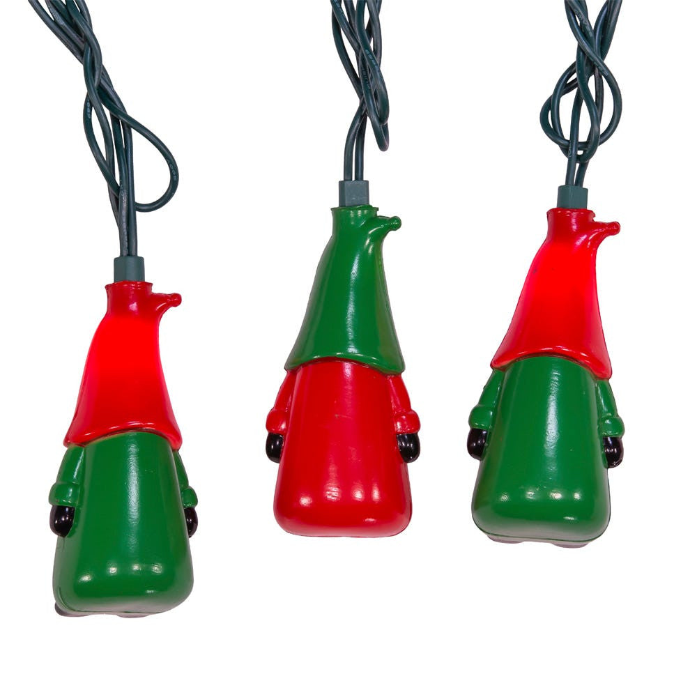9' UL 10L Red and Green Gnome Light Set With End Connect