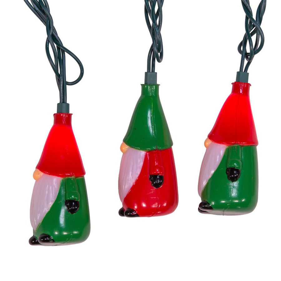 9' UL 10L Red and Green Gnome Light Set With End Connect