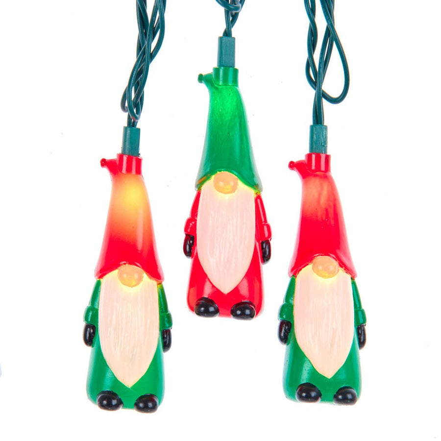 9' UL 10L Red and Green Gnome Light Set With End Connect