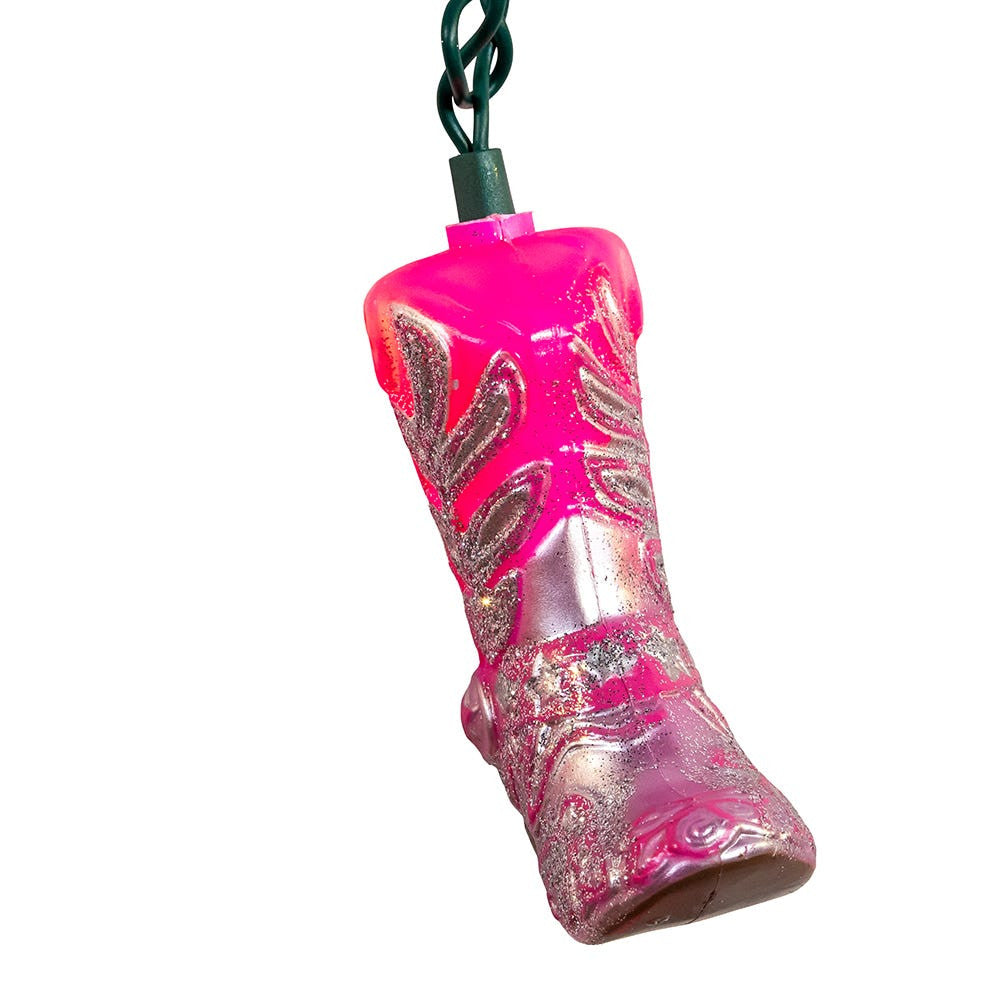 9' UL 10L Glittered Pink Cowgirl Boots Light Set With End Connect