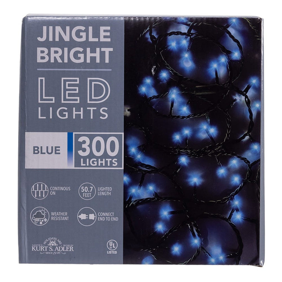 49.8' UL 300L Blue LED Green Wire Jingle Bright™ Light Set