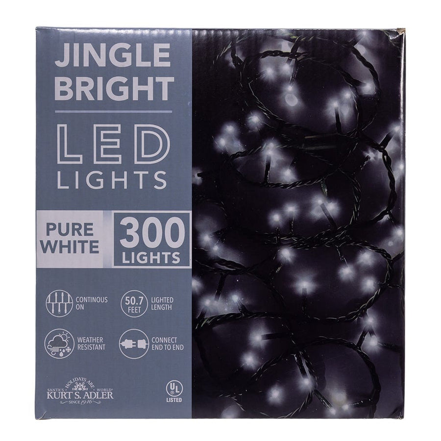 49.8' UL 300L Pure White LED Green Wire Jingle Bright™ Light Set
