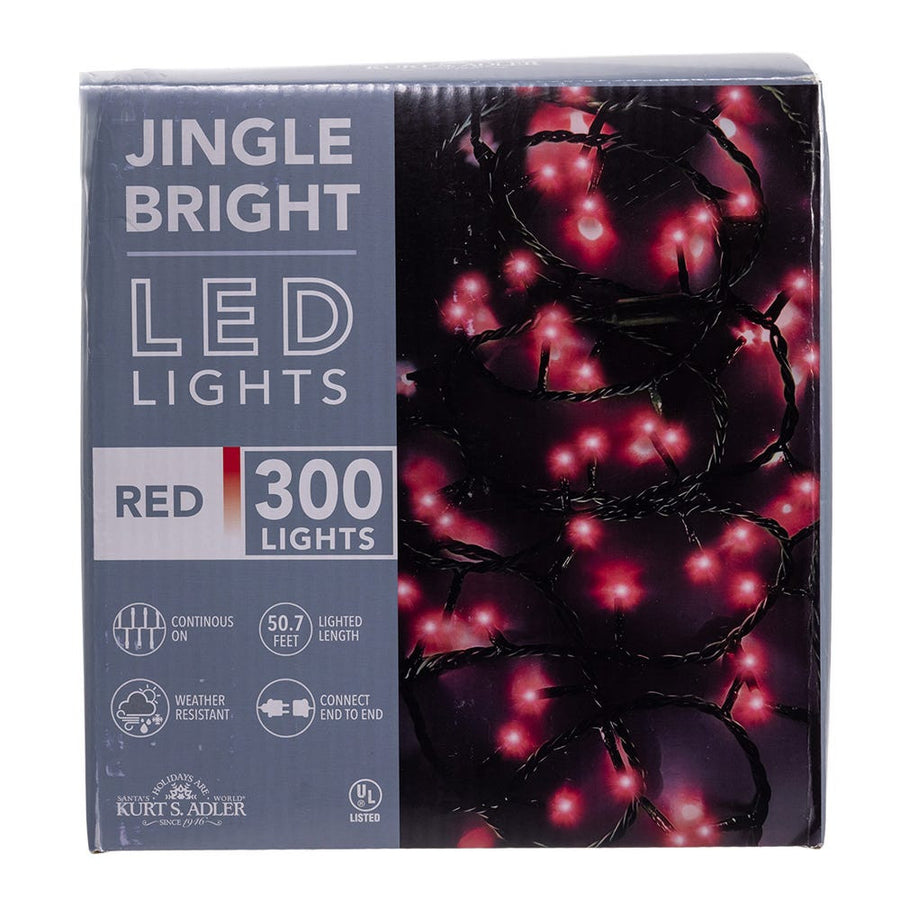 49.8' UL 300L Red LED Green Wire Jingle Bright™ Light Set