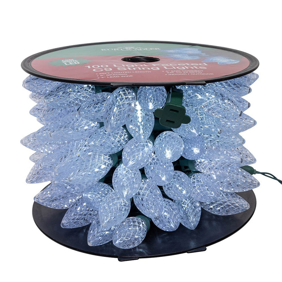 66' 100L Cool White LED Faceted C9 String Lights On Spool