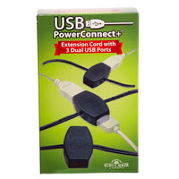 6' USB Power Extension Cord With Black Wire and 6 Ports