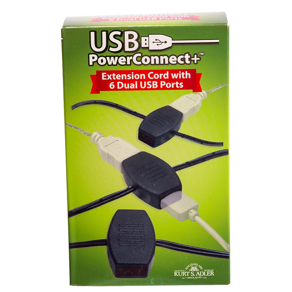 10' USB Power Extension Cord With Black Wire, Adapter & 12 Ports
