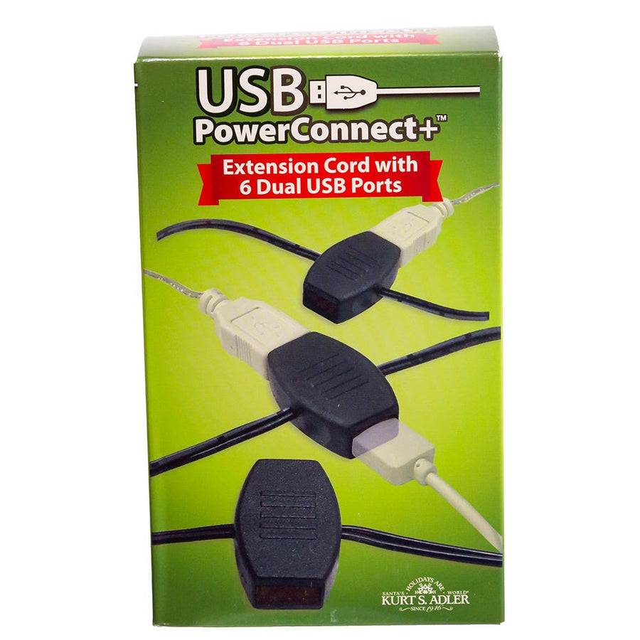 10' USB Power Extension Cord With Black Wire, Adapter & 12 Ports