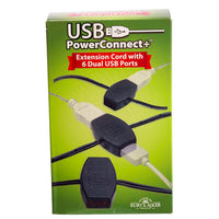 10' USB Power Extension Cord With Black Wire, Adapter & 12 Ports