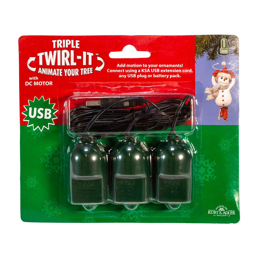 USB Twirl-It Triple Ornament Spinner with DC Motor