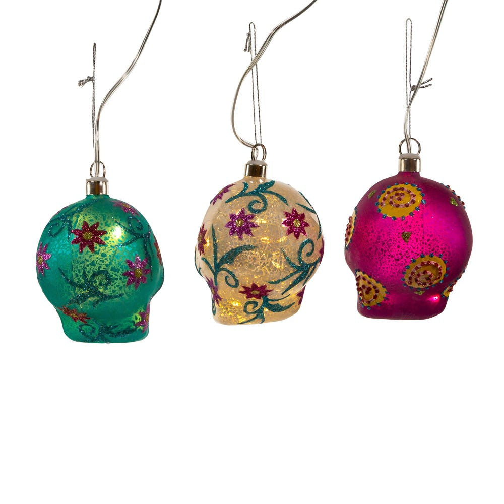 Glass Illuminated Gems USB Warm White LED Day Of The Dead Ornaments