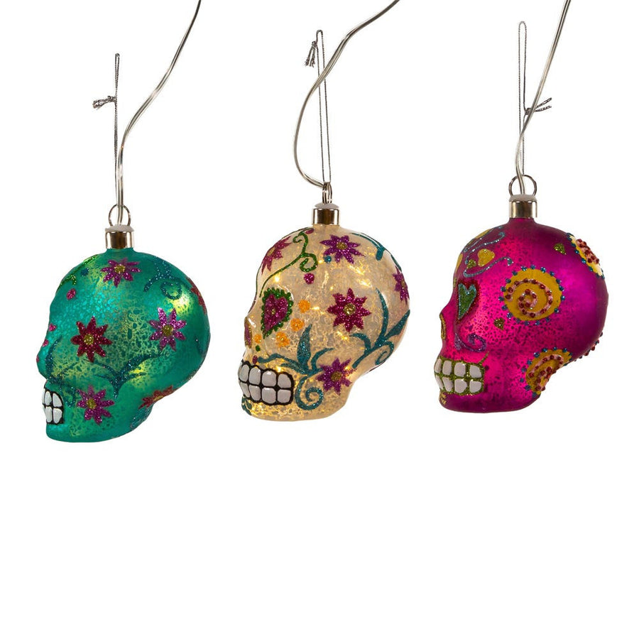 Glass Illuminated Gems USB Warm White LED Day Of The Dead Ornaments
