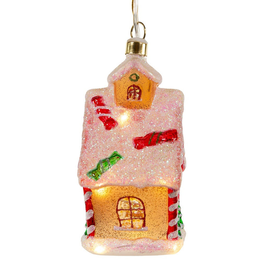 Glass Illuminated Gems USB Warm White LED Gingerbread House Ornament