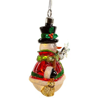 Glass Illuminated Gems USB Warm White LED Snowman With Snowflake Ornament