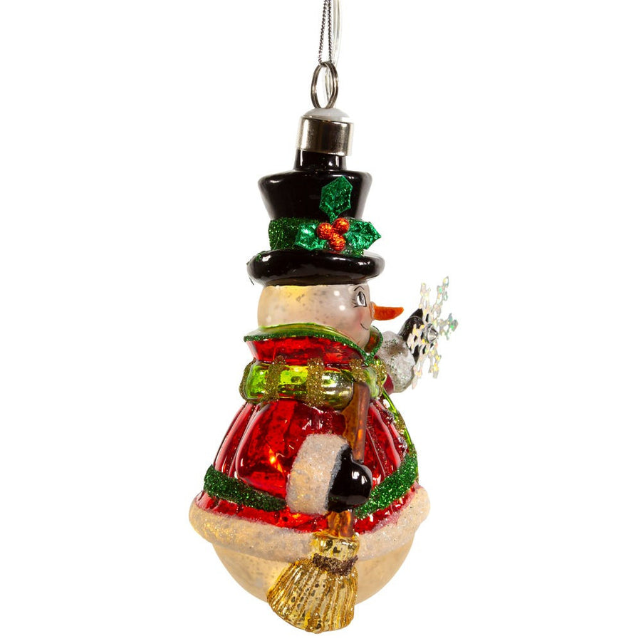 Glass Illuminated Gems USB Warm White LED Snowman With Snowflake Ornament