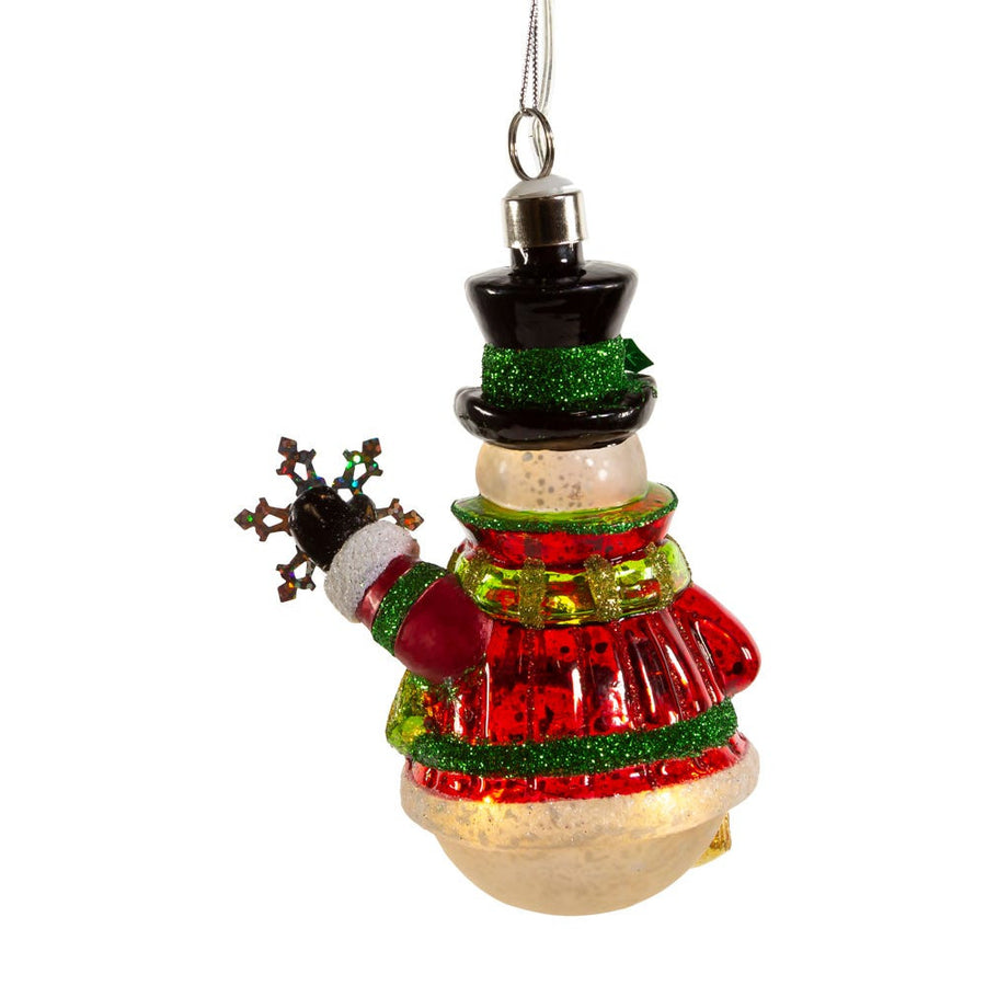 Glass Illuminated Gems USB Warm White LED Snowman With Snowflake Ornament