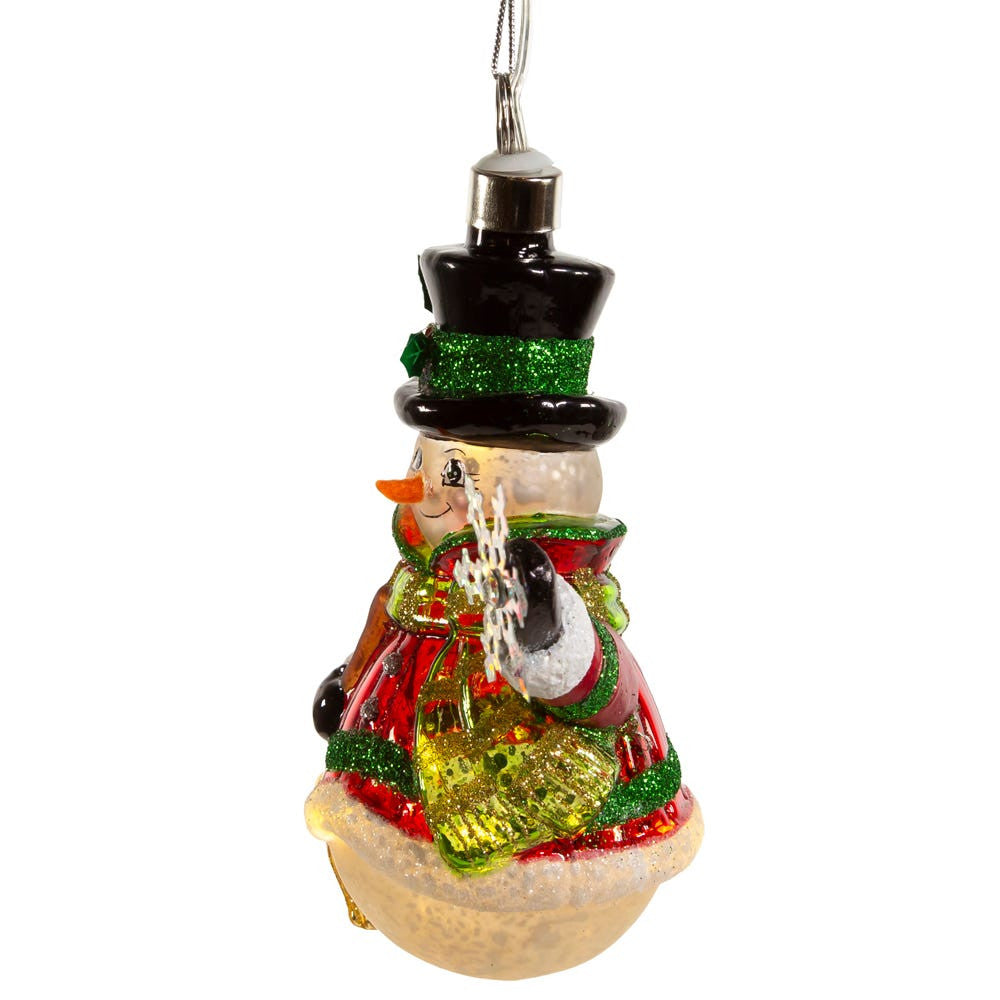 Glass Illuminated Gems USB Warm White LED Snowman With Snowflake Ornament
