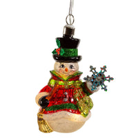Glass Illuminated Gems USB Warm White LED Snowman With Snowflake Ornament