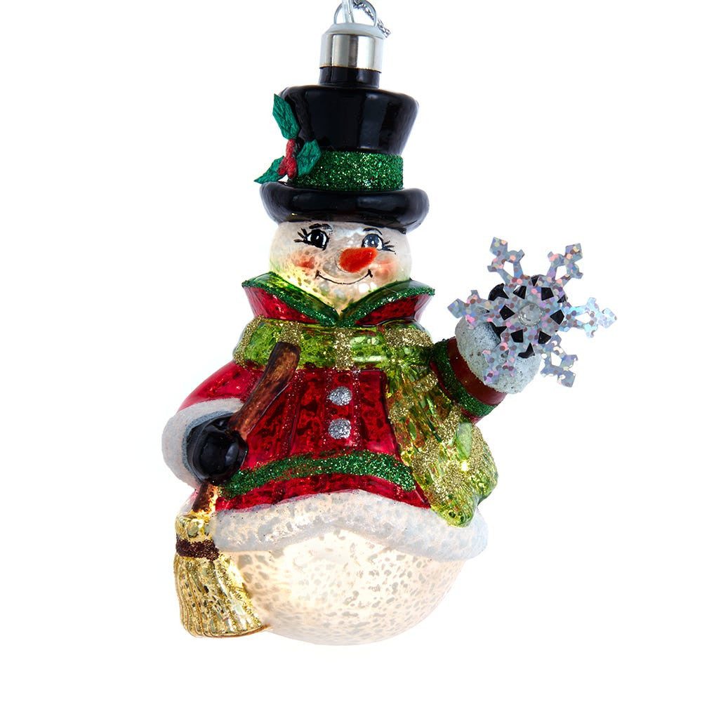 Glass Illuminated Gems USB Warm White LED Snowman With Snowflake Ornament