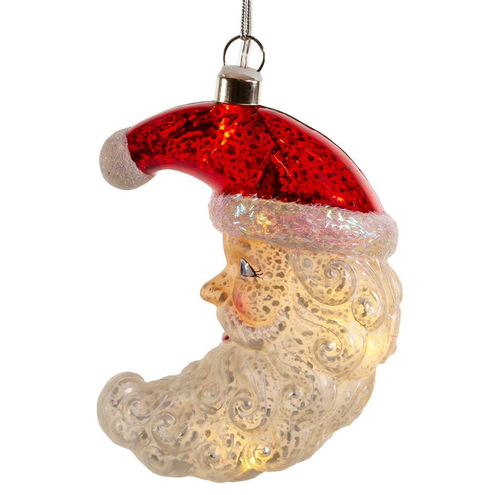 Glass Illuminated Gems USB Warm White LED Santa Moon Ornament
