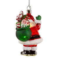 Glass Illuminated Gems USB Warm White LED Santa With Gift Bag Ornament